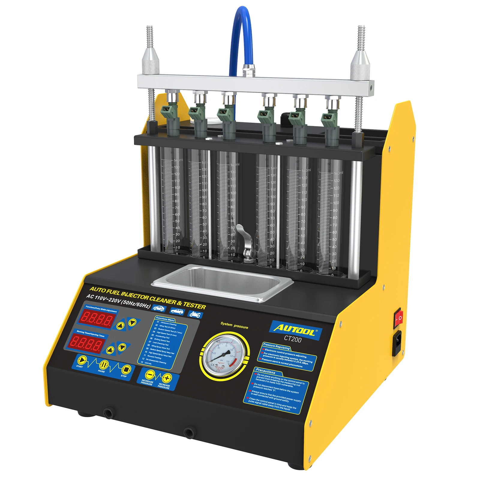 

AUTOOL CT200 Auto Petrol Injector Fuel Injector Cleaning Machine 6 Cylinder Ultrasonic Injector Cleaner and Tester