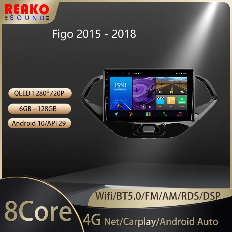 

Автомобильный радиоприемник 2 Din реакosound для Ford Figo 2015-2018, с голосовым ИИ мультимедийным видеоплеером, GPS-навигацией, Android