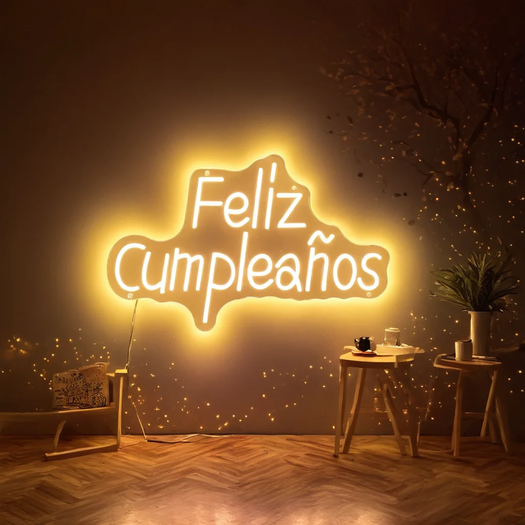 Фото Feliz Cumpleanos светодиодный светильник в стиле ретро с днем рождения, неоновая вывеска для дня рождения, украшение дома, подарки на день рождения, настенный декор для комнаты, светильник №2