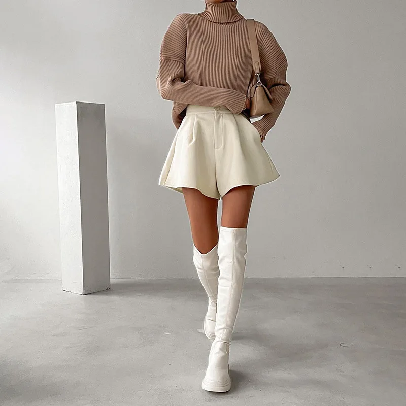 High Waist Loose Wide-leg Shorts Women A-line Casual Commuting Trouser Button Pocket Vintage All-match Flare Short Pants