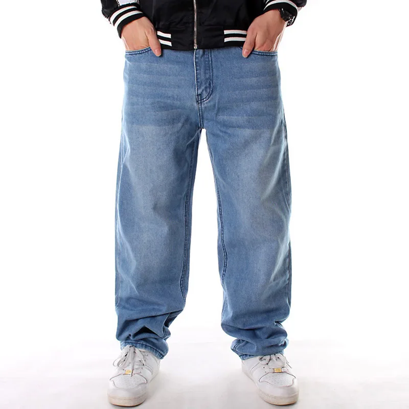 Men Cargo Loose Jeans Pants Hip Hop Skateboard Denim Trousers For Male Plus Size 30-46