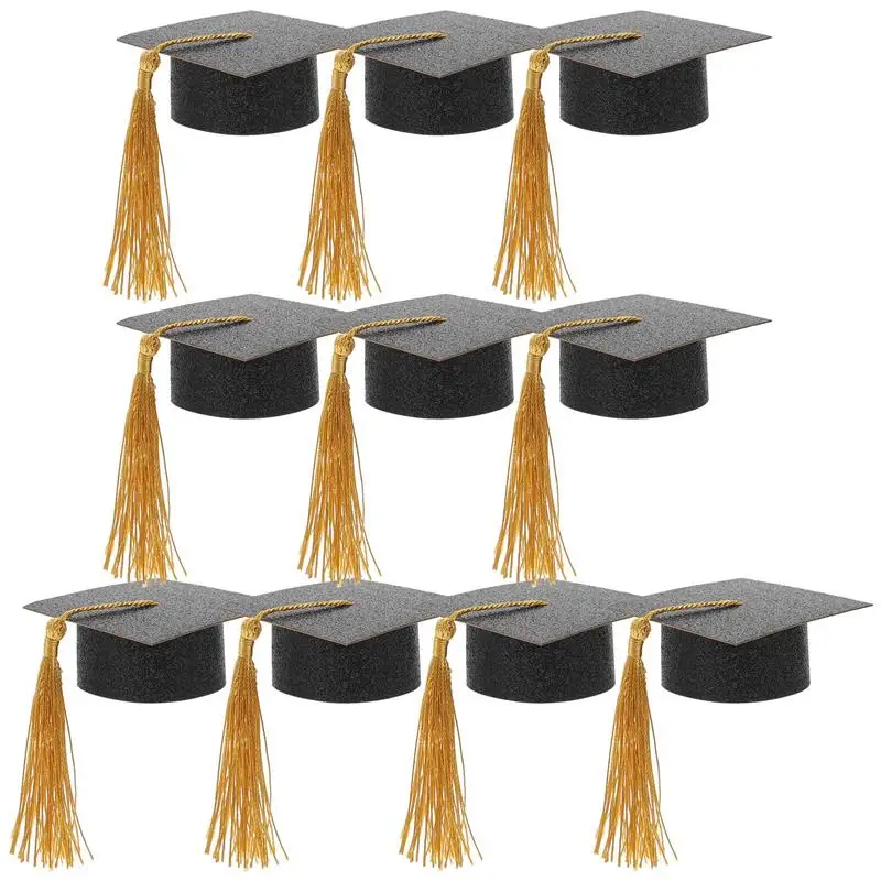 

10pcs Mini Graduation Hat Goblet Cover Graduation Hat Graduation Party Goblet Tassel Hat Decor Suit Goblet Cover Hat Cup Caps