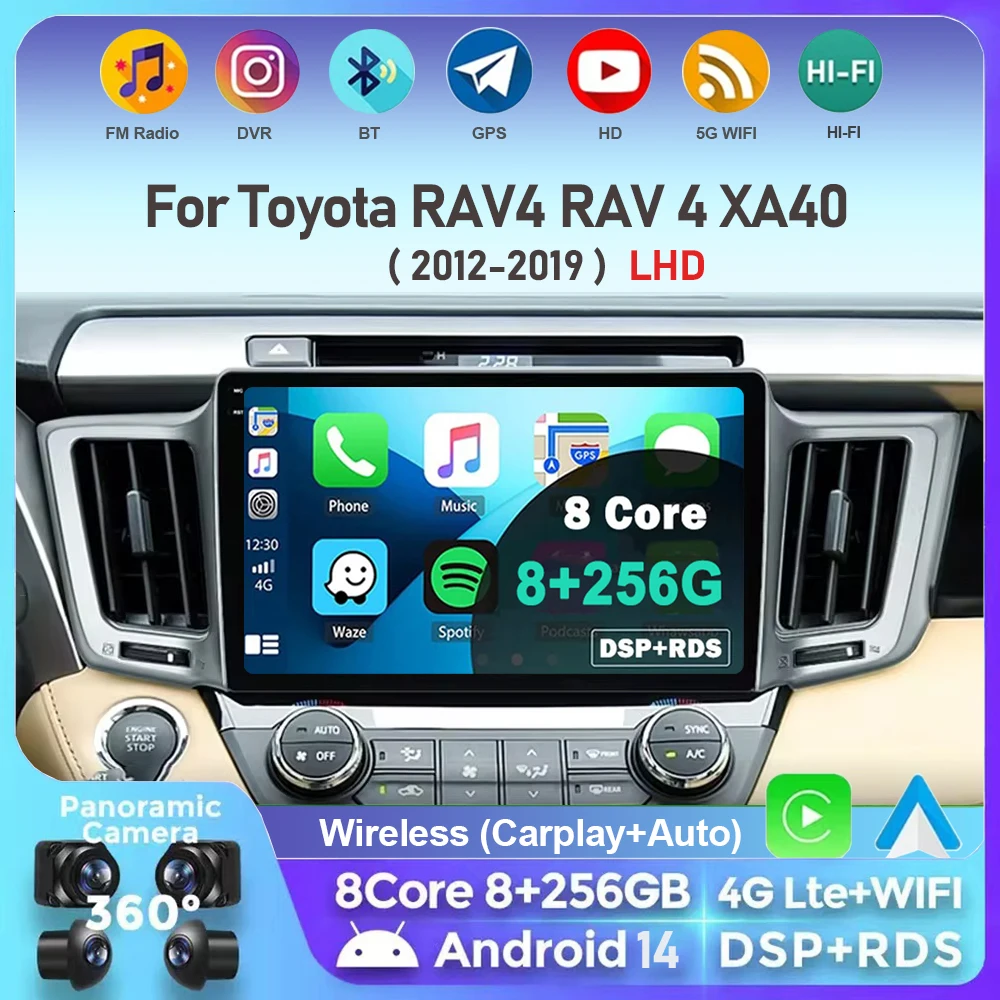 Автомобильный радиоприемник Carplay на Android 14 для Toyota RAV4 RAV 4 XA40 2012-2019 навигация GPS