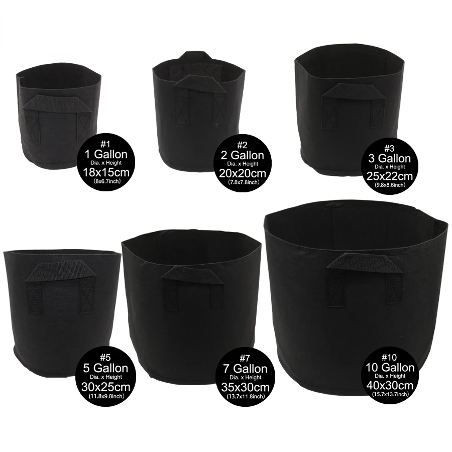 

1-10 Gallon Fabric Grow Bags Breathable Pots Planter Root Pouch Container Plant Pots with Handles Garden Supplies
