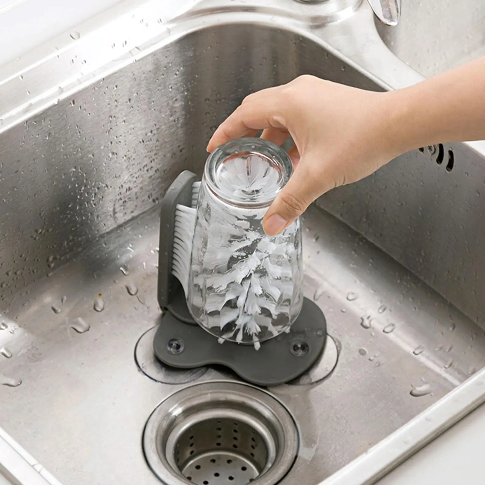 

New Sink Water Bottle Cleaning Brush Glass Cups Goblet Mugs Cleaner Suction Lazy Clean Brush For Cup Glass Bar Kitchen Tool W0X2