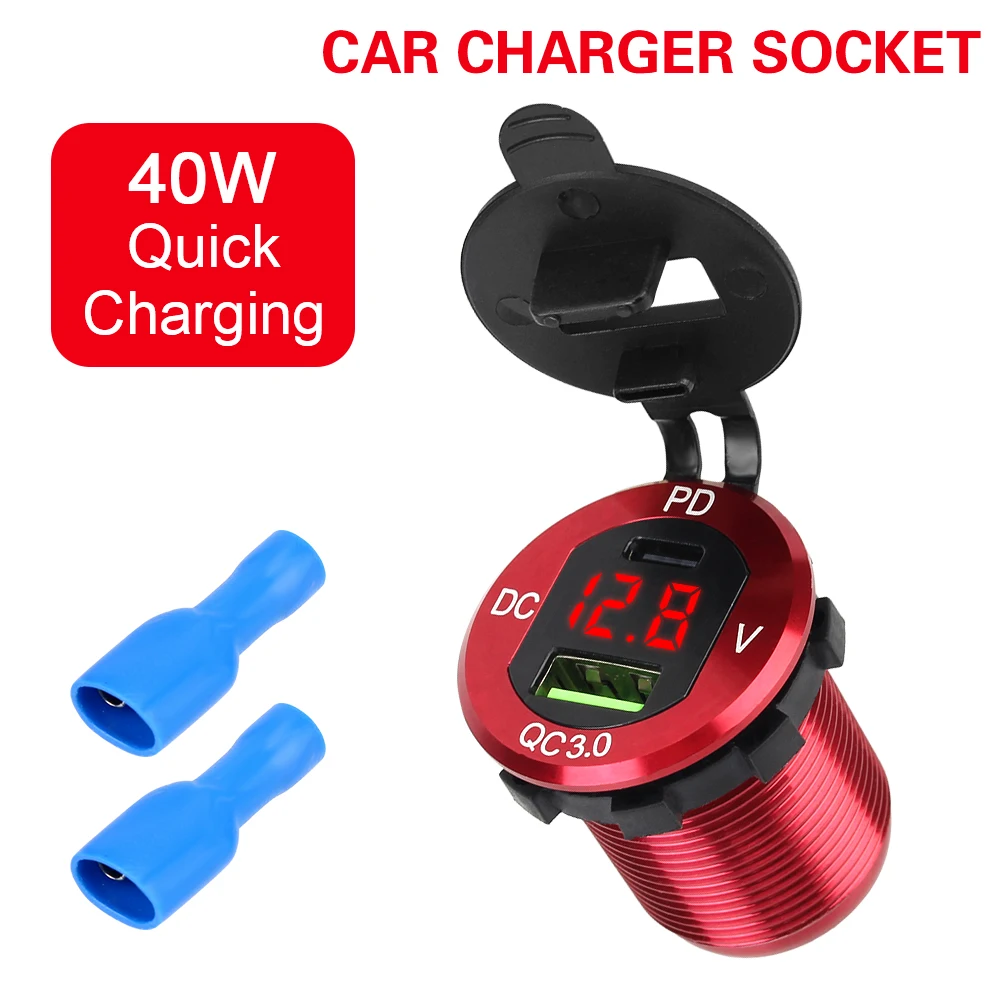 

Адаптер для розетки 12-24 В, быстрая зарядка PD Type-C QC3.0 USB 40 Вт для автомобиля, RV, грузовика, мотоцикла, яхты, зарядное устройство, розетка