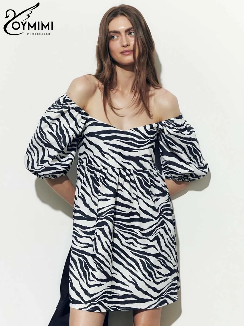 

Модные черные платья Oymimi с принтом зебры для женщин, элегантные свободные платья с коротким рукавом и V-образным вырезом, повседневное новое мини-платье с высокой талией