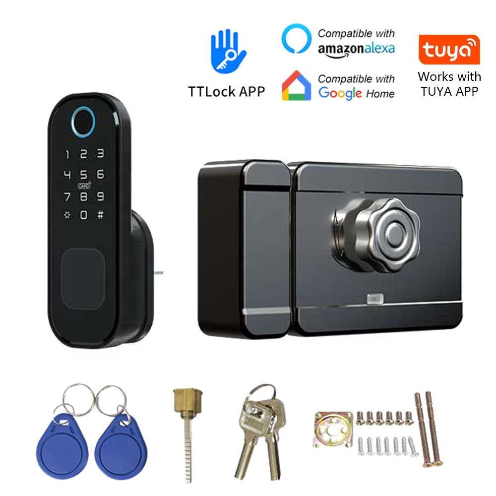 

Tuya WiFi No Wiring Door Lock Fingerprint Lock Code Electronic Door Lock BT Unlock Compatible with Google Home Amazon Alexa