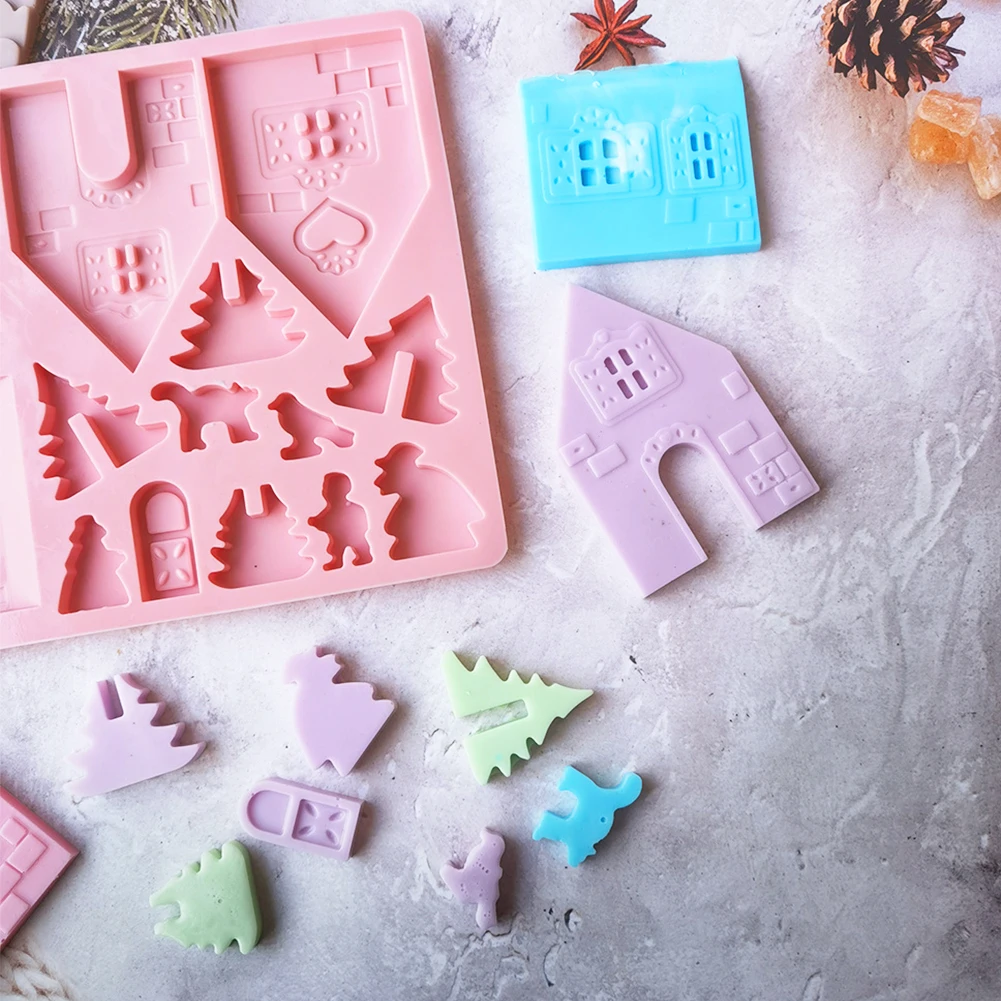 

Silicone Fondant Mold Christmas Decoration Gingerbread House Bakeware DIY Biscuit Mold for Chocolate Jelly Cake Decorating Tools