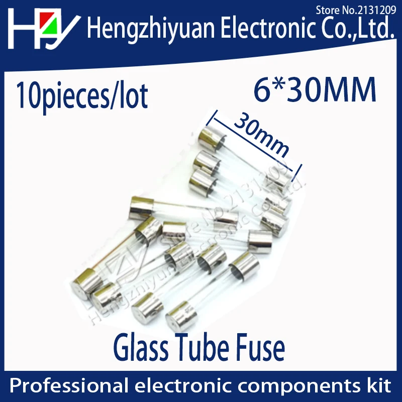 Hzy 10pcs multimeter Fuse Quick Fast Blow Fuse Glass Tube thermo Fuses 6*30mm 250V 1A/2A/3A/4A/5A/6A/7A/8A/10A/15A/20A/25A/30A