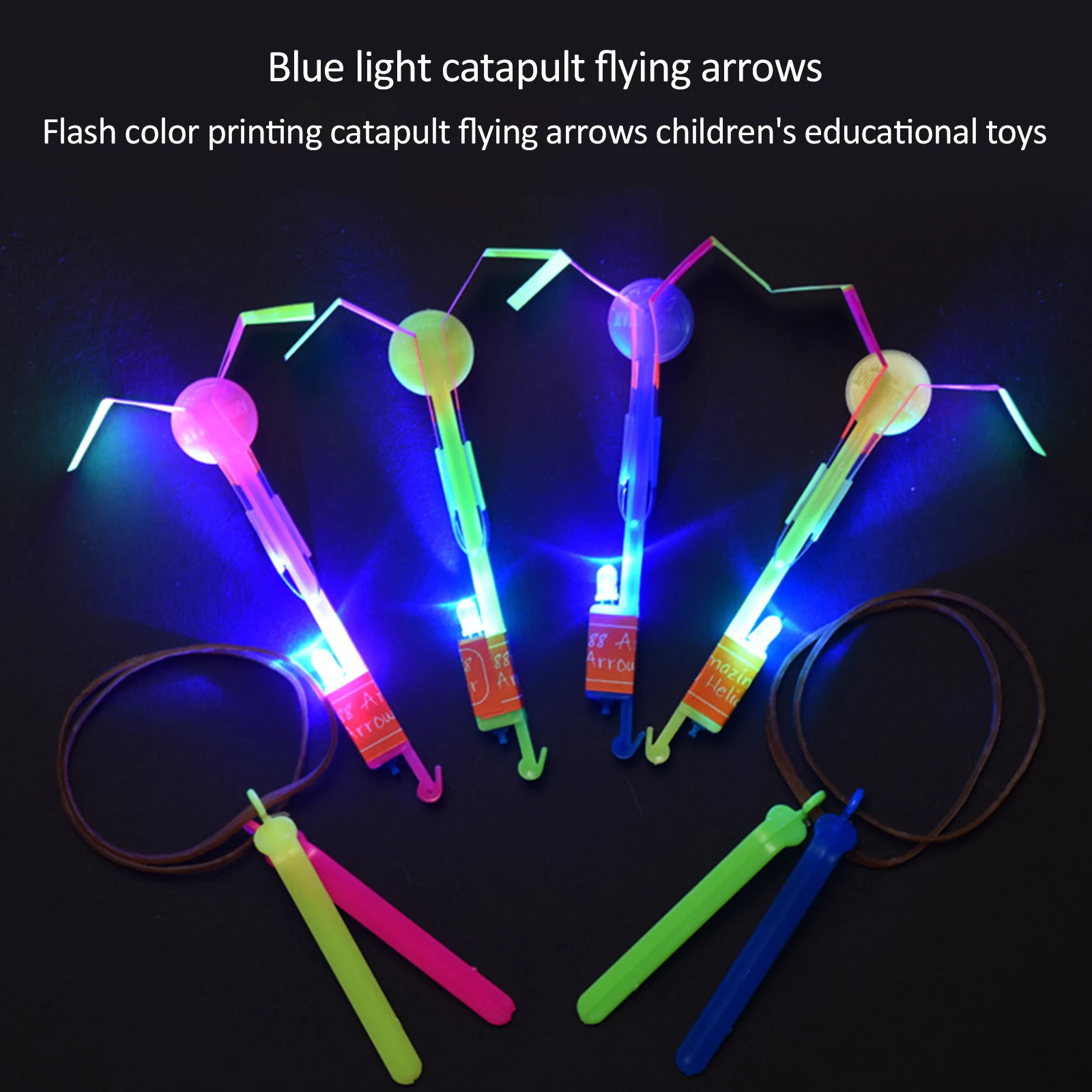 LED Light Arrow Flying Toy Elastic Slingshot Flying Copters Outdoor Night Game for Kid Bamboo Dragonfly Toy Kid Gift