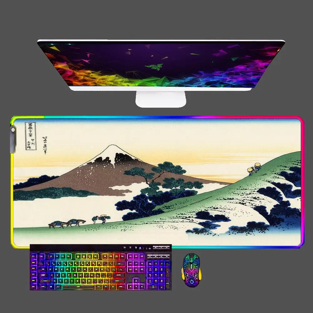 

Mount Fuji RGB Mouse Pad Anime Gaming Accessories Varmilo LED Backlight Laptop Keyboard Gamer Carpet Mousepad Table Mouse Mats