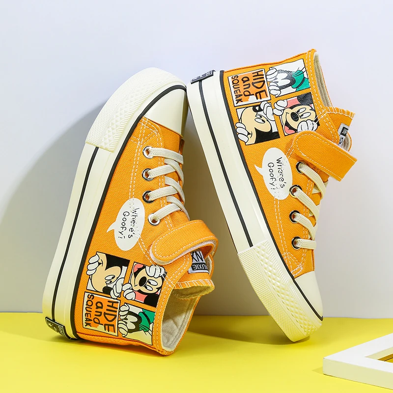 Hot Sale Fashion Cute Cartoon Kids Sneakers Yellow Children Canvas Sneakers Boy Girl High top Canvas Shoes basket enfant fille
