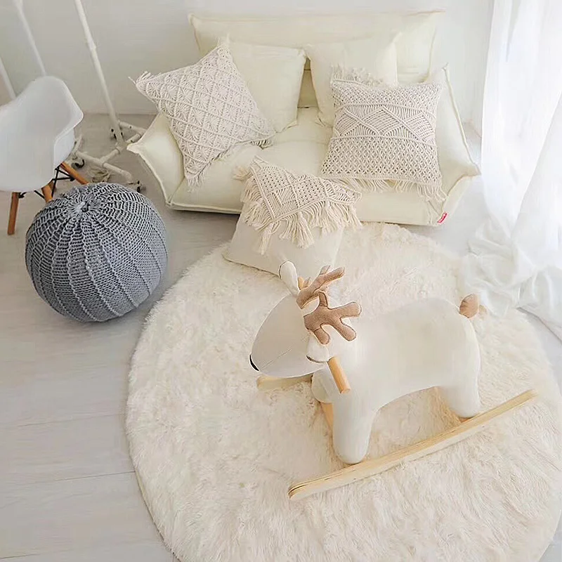 

White children's carpet bed bedside wool living room Nordic style girl Plush blanket floor mat round