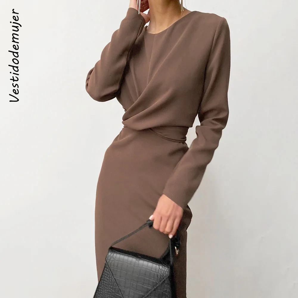 

Vestido De Mujer 2022 New Spring Elegant Slim Long Evening Party Dress Women Sexy Office Round Neck Ruched INS Dresses Autumn