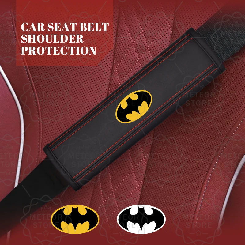 2 шт. кожаный чехол для автомобильного ремня безопасности с эмблемой летучей мыши