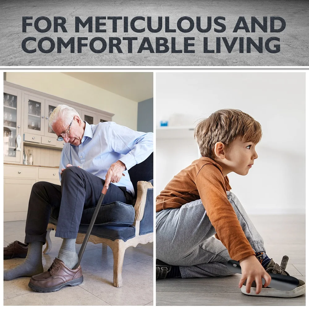 ZOMAKE 2Pcs Extra Long Metal ShoeHorn 72cm with Leather Handle Small 19cm with Travel Shoe Horns Wear Shoe Helper for Unisex