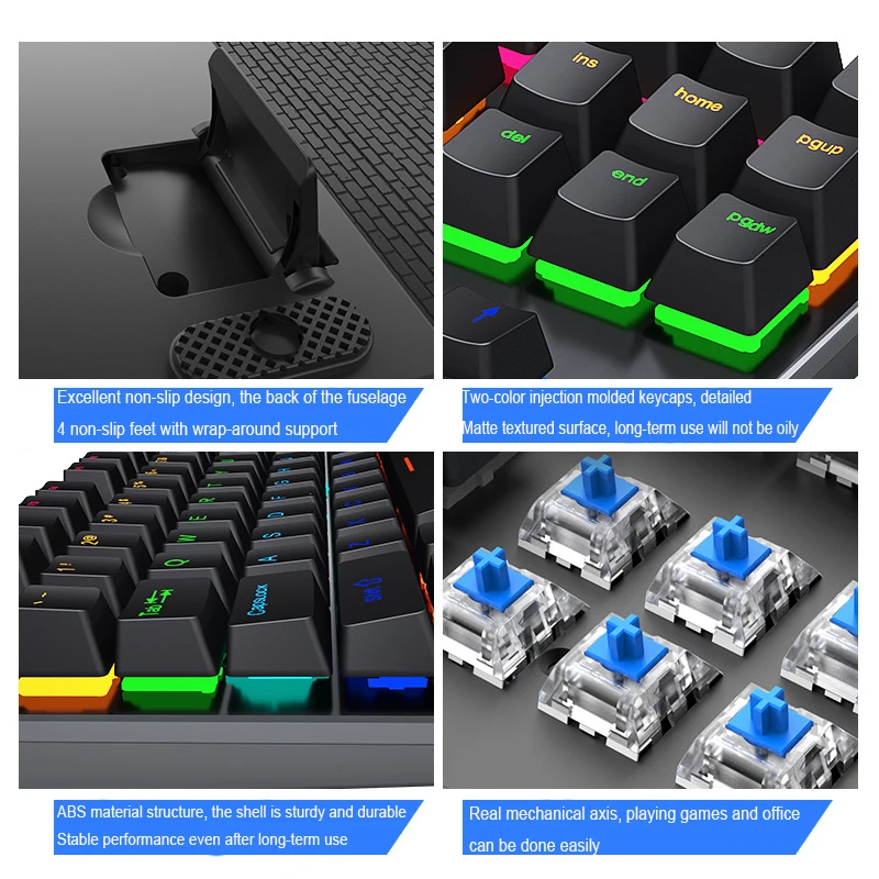 mechanical Gaming keyboard punk 87 Keys green Switch Wired Keyboard RGB Backlit Computer Peripherals for Desktop |