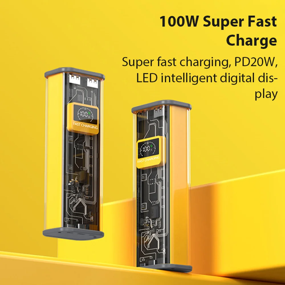 Xilecaly Power Bank Transparent Portable Charger Powerbank 16000mAH TYPE C 22.5W Fast Charging Total output 100W Universal Power