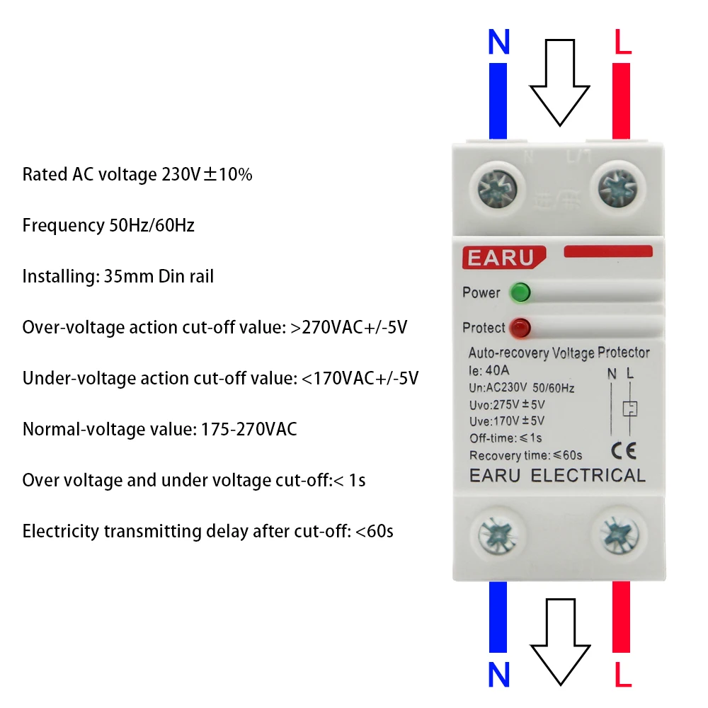 

Защитное реле для DIN-рейки 40А 63А 230В