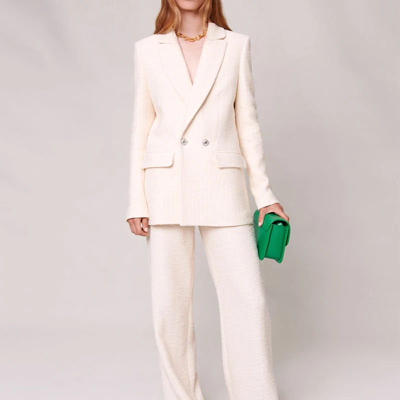 

White Tweed Suit 2023 Early Fall New Women's French Fashion Commuter Blazer + High-waisted Straight Shorts High Quality