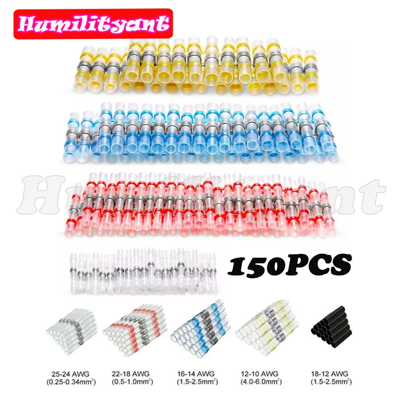 

150PCS Insulated Waterproof Solder Sleeve Heat Shrink Wire Butt Wire Connectors Terminals Heat Shrink Sleeving Tube Fast Splices