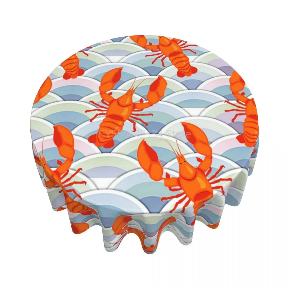 

Round Tablecloth 60 Inch Lobster Wave Table Cover For Dinner Kitchen