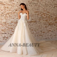 anna priencess wedding dresses sweetheart cap sleeve zipper court train appliques vestidos de novia made to order