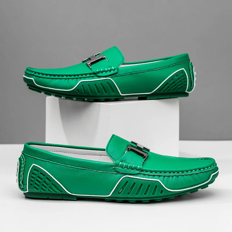 

Big Size 48 High Quality Genuine Men Loafers 2023 New Arrivals Green Male Brand Casual Leather Shoes Slip-on Mens Driving Shoes