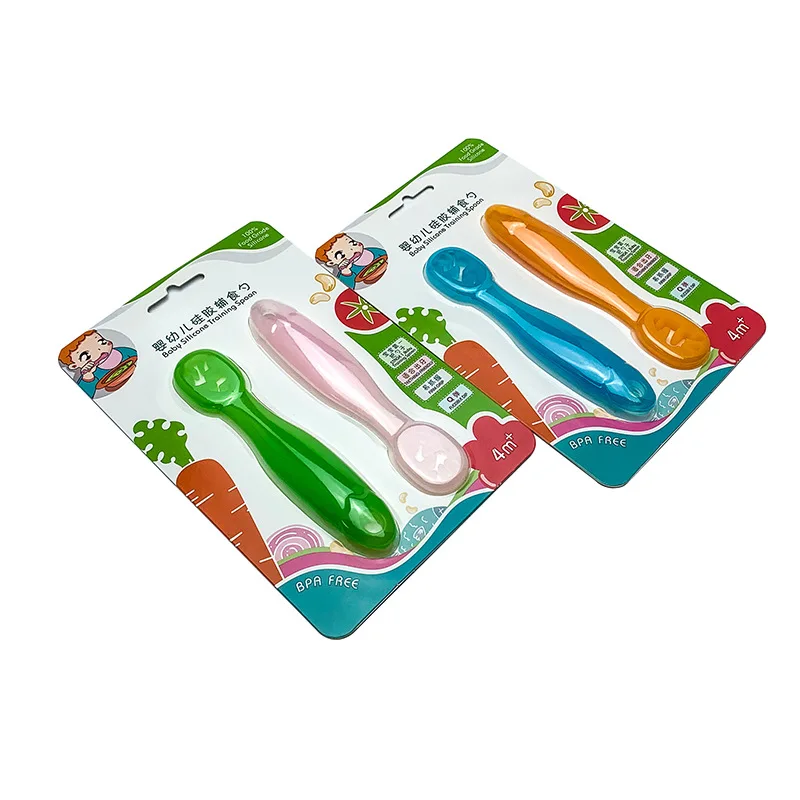 

Набор детских учебных ложек из 2 предметов, Нескользящие приборы для обучения кормлению младенцев, посуда, силиконовый Прорезыватель для зу...