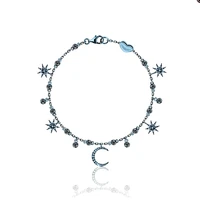 925 fine jewelry women bracelet in black gold plating with star and moon for gift party girls trendy summer