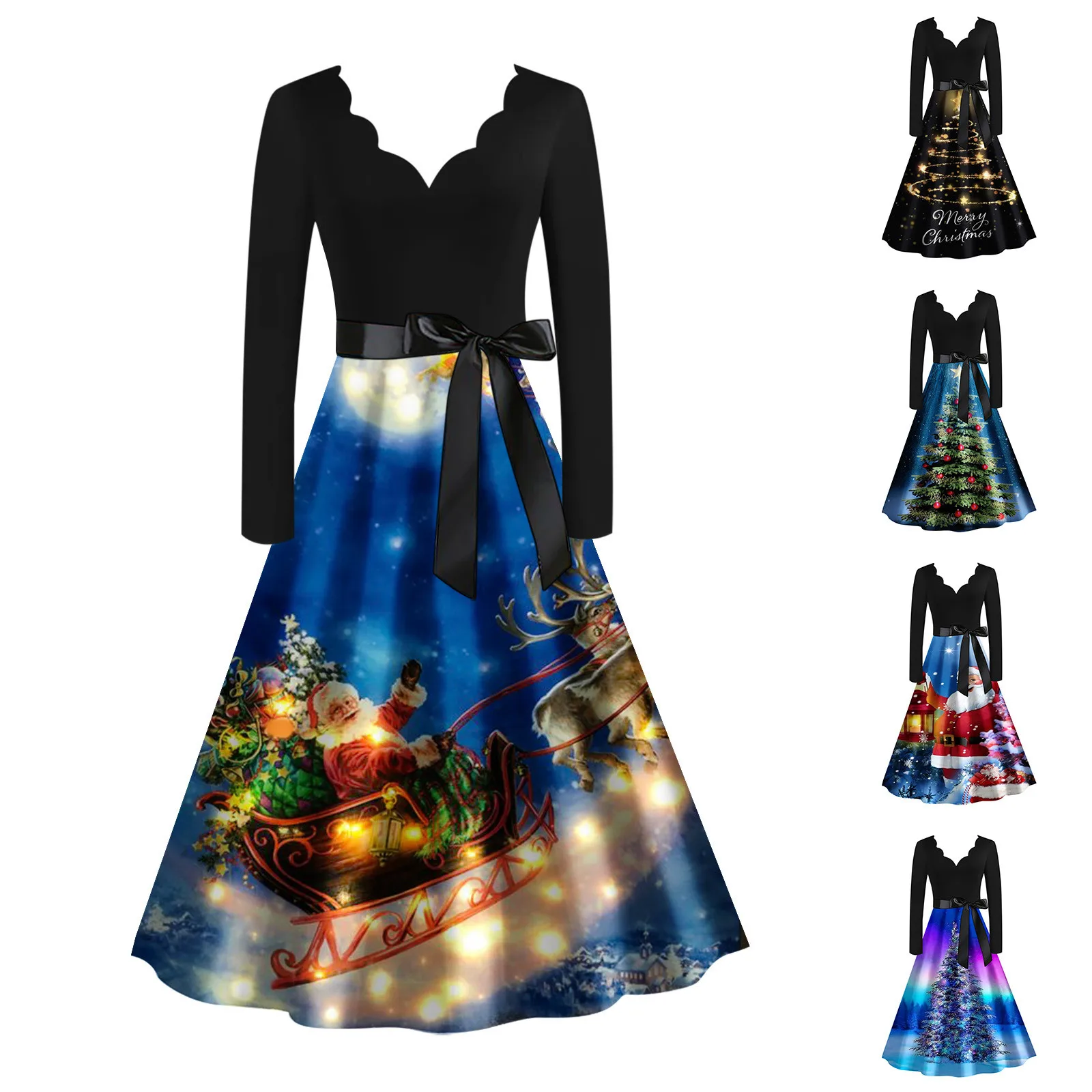 

Dress For Women Fashion Vintage Long Sleeve O Neck Christmas Housewife Evening Party Prom Party Beach Dress Ruffled Wrap Dress