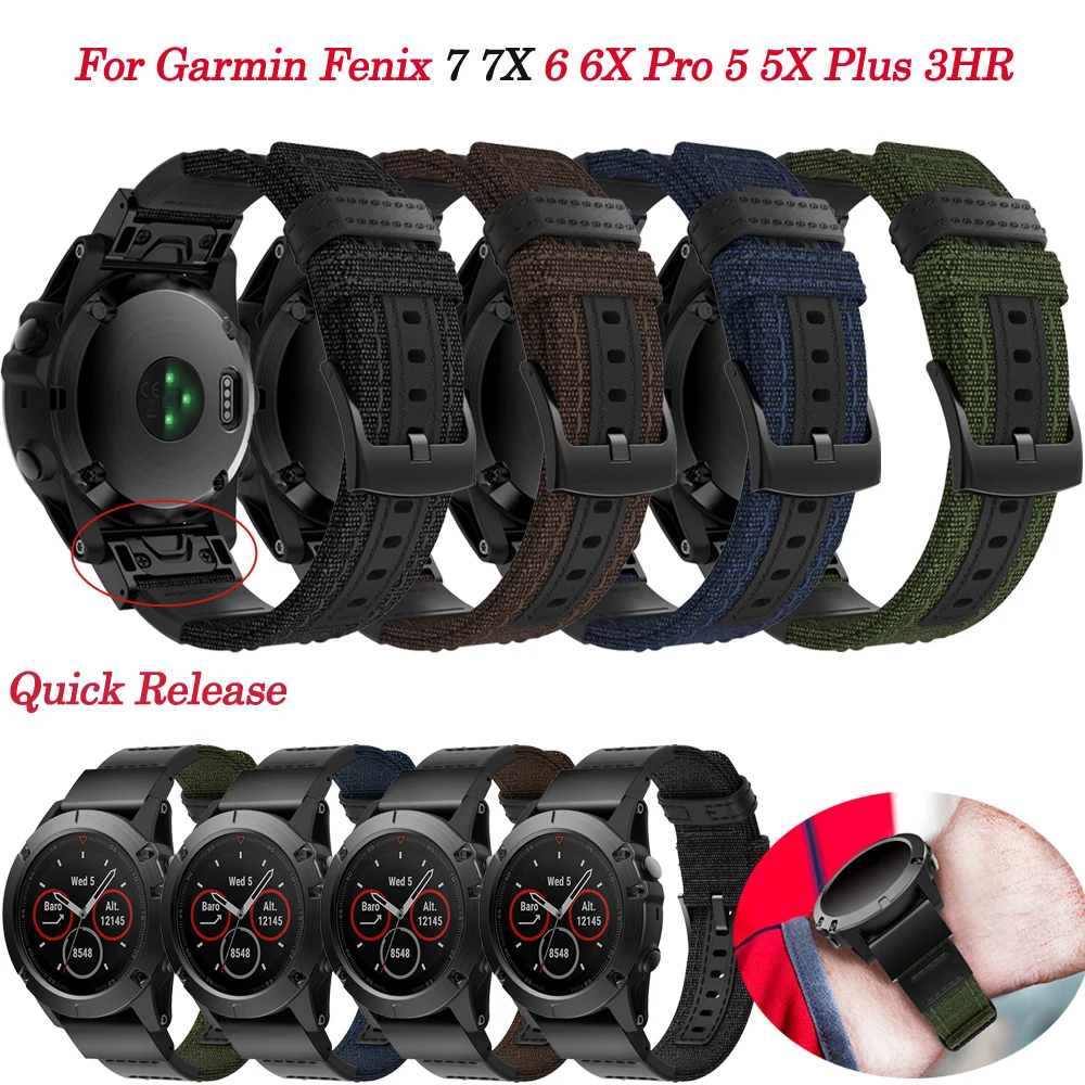 

Брезентовый ремешок для наручных часов, браслет для Garmin Fenix 7X 7 6X 6 Pro 5X 5 Plus 3HR Quickfit Forerunner 935 945, 22 26 мм