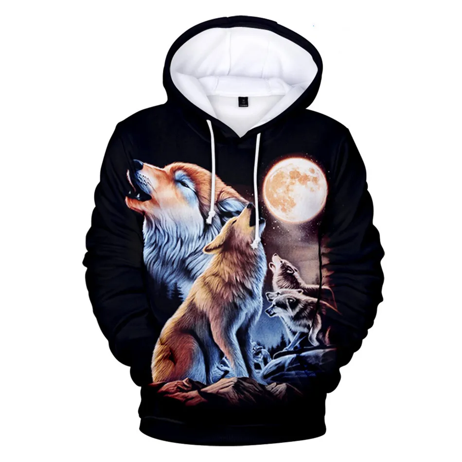 Толстовка с капюшоном для мужчин и женщин свитшот 3D-принтом Красной Луны волка