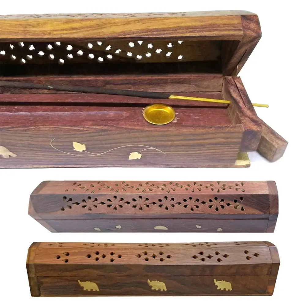 

Gift Ebony Craft Ash Catcher Home Decoration Incense Box Insense Burner Wood Incense Holder Hollow Carving Censer