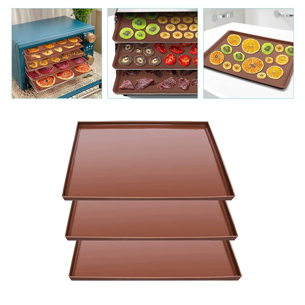 

3pcs Dehydrator Sheet Silicone Baking Tray Reusable Dyer Mat For Fruit Vegetable