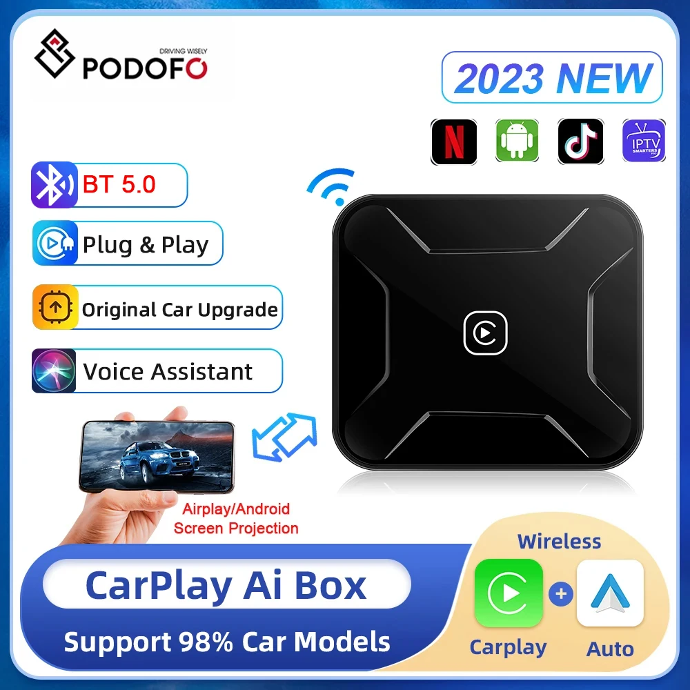 

Автомобильная мини-приставка Podofo CarPlay, проводная и беспроводная автомобильная приставка для Audi, Bmw, Mazda, Toyota, Airplay, Android Cast