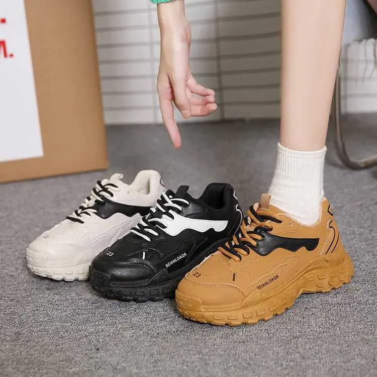 

2022 Winter New Single Shoe Women's Shoes Cross Lace Deep Mouth Casual PU Mesh Muffin Bottom Solid Color Round Toe Rubber
