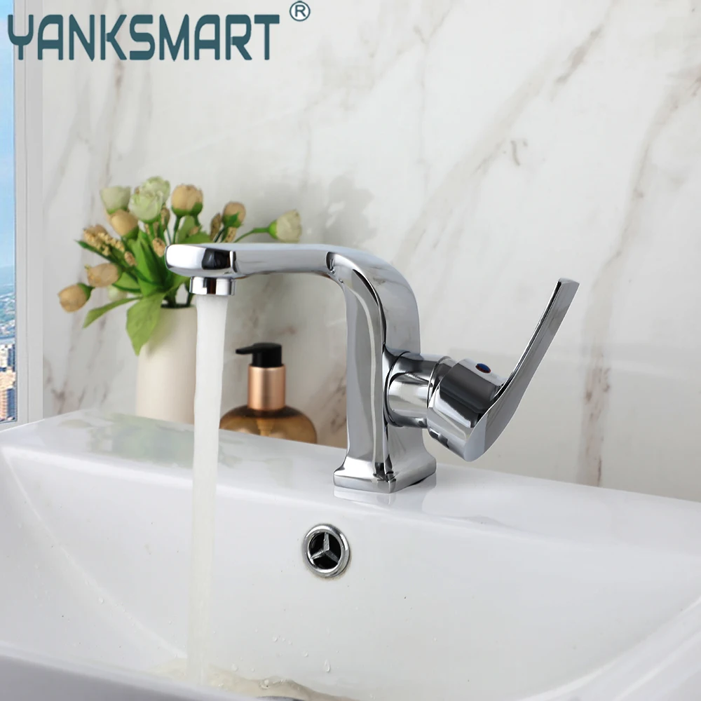 

Роскошный хромированный полированный Смеситель для ванной комнаты YANKSMART, смесители для раковины с креплением на раковину, водопроводный кран
