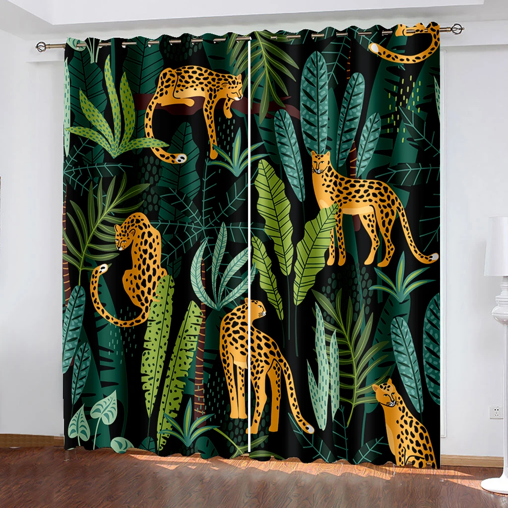 

Светонепроницаемые шторы с зелеными пальмовыми листьями, занавески на окна с растительным рисунком, драпировки для гостиной, Декор