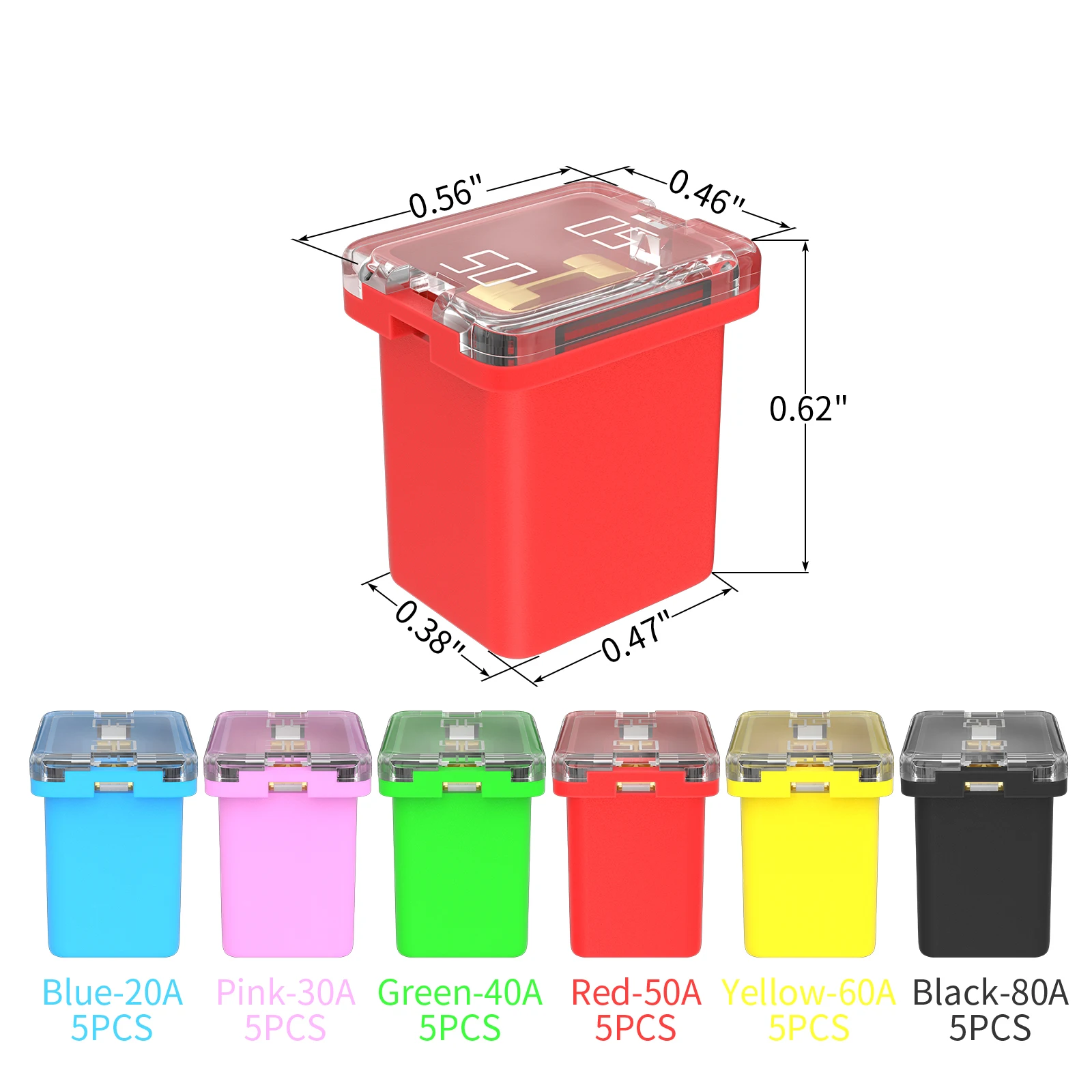 Предохранители Jcase 30 шт., низкопрофильные Автомобильные предохранители Jcase в форме коробки, набор в ассортименте 20A 30A 40A 50A 60A 80A для грузовиков Ford Chevy/GM