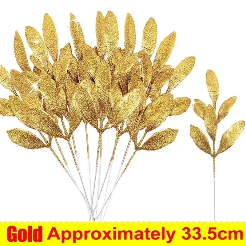 Искусственные золотые и серебряные оливковые листья для рождественской елки