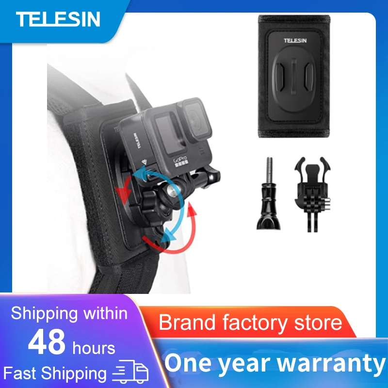 TELESIN 360° Rotation Backpack Shoulder Strap Mount for GoPro Hero 10 9 8 7 6 5 4 Insta360 Osmo Action Xiaoyi Camera Accessories - купить по