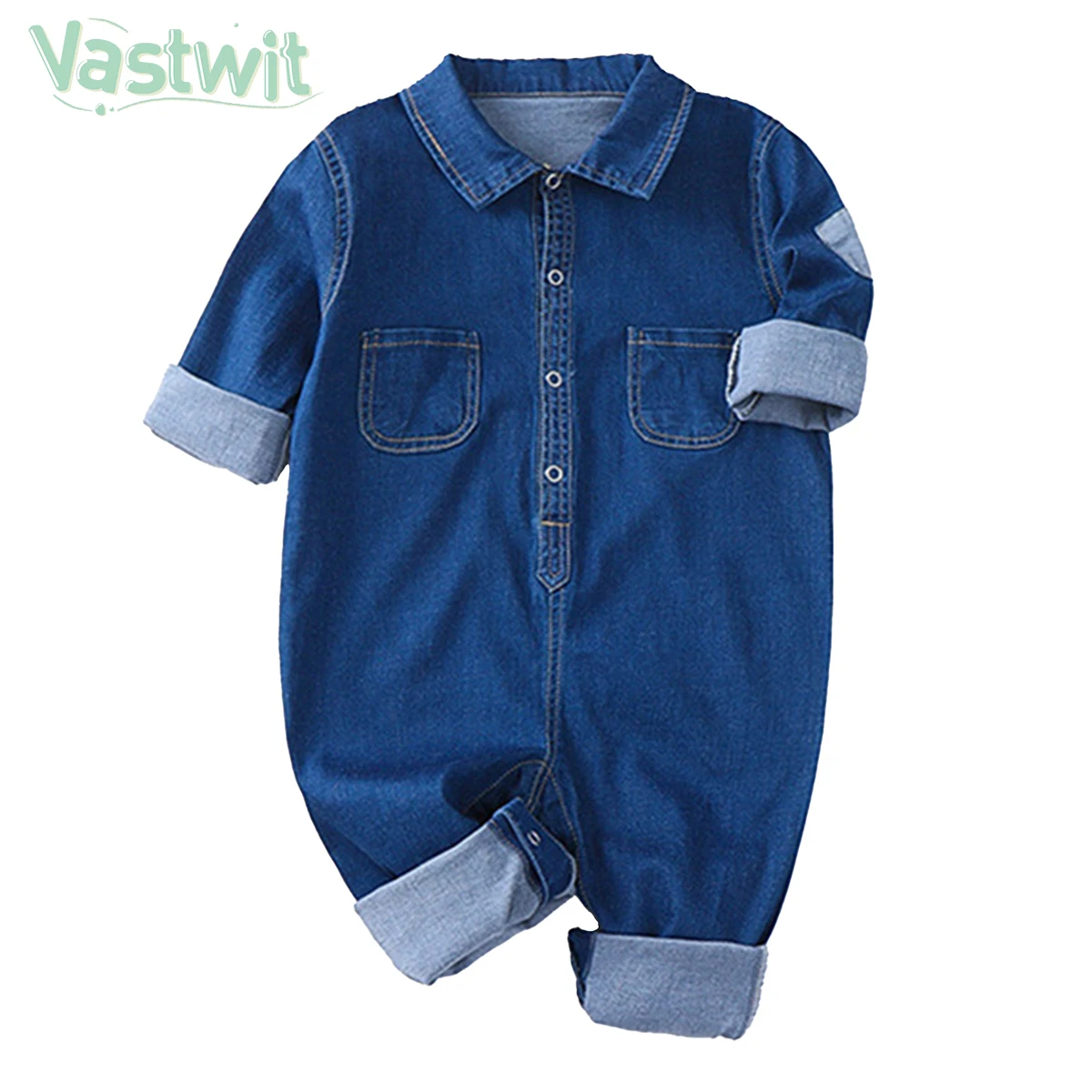 

Комбинезоны джинсовые с отложным воротником, на возраст 0-24 месяца