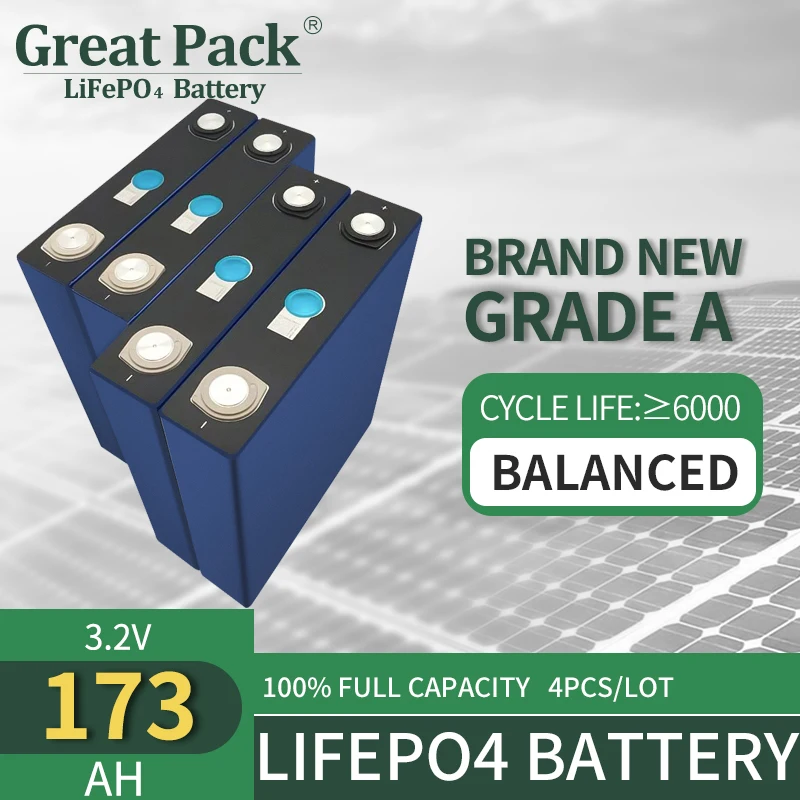 

4PCS 3.2V 173Ah Brand New Grade A EVE 100% Full Capacity LiFePO4 Battery Cell Rechargeable Deep Cycle Lithium Ion Power Bank