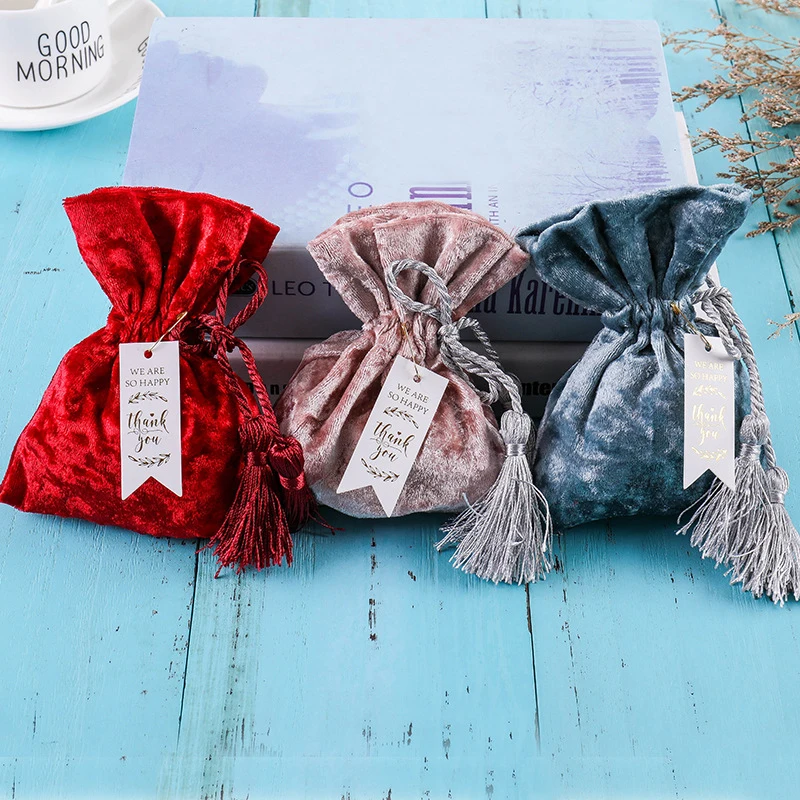 

5pcs Creative Red Velvet Bags Drawstring Gift Bags For Wedding Gift Small Gold Drawstring Gifts Velvet Bag Candy Pouches 10x14cm