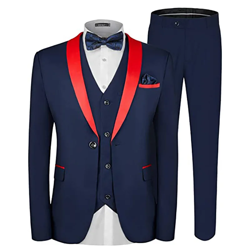 

( Jacket + Vest + Pants ) High-end Brand Formal Business Mens Suit Three-piece Groom Wedding Dress Solid Color Suit