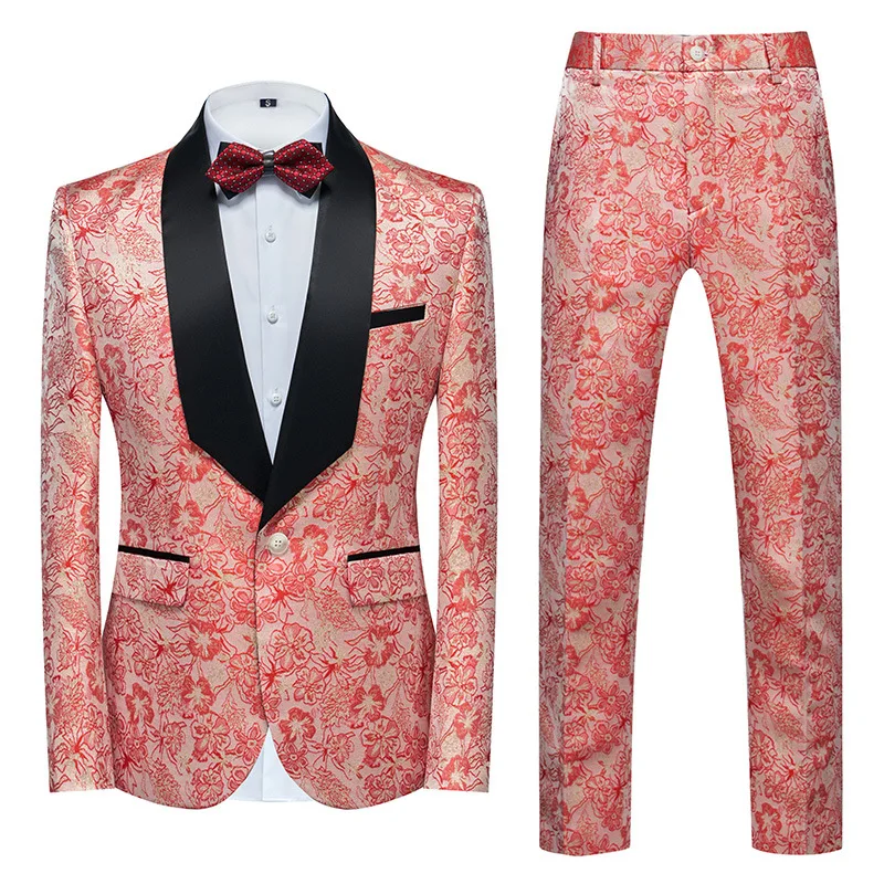 Cross-border Amazon foreign trade men's dress 802 host emcee wedding best man jacquard two-piece suit 3D picture