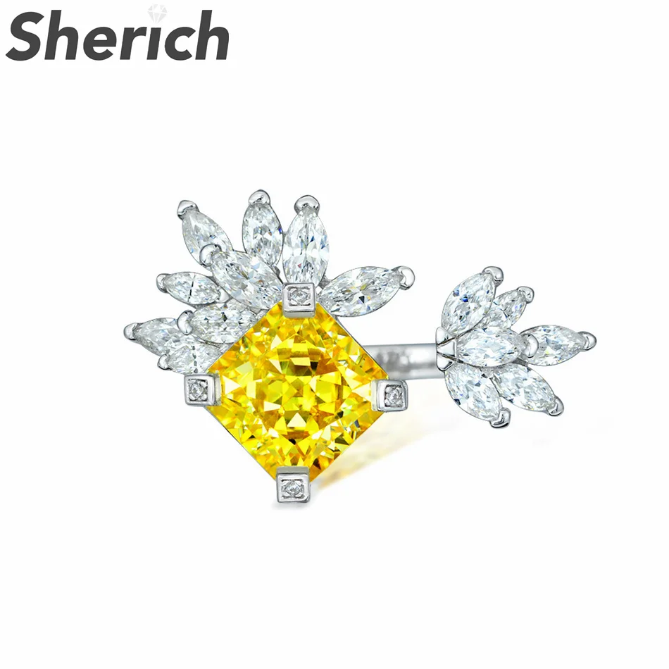 

Sherich Yellow Ice Flower Cut High Carbon Diamond S925 Sterling Silver Floral Premium Delicate Fashion Ring Women Brand Jewelry