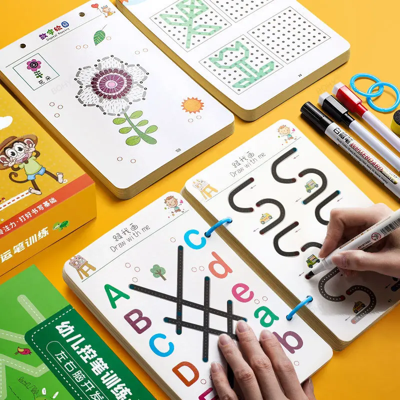 

Early Education Toys Pen Training Control Copybook Kindergarten Erasable Workbook Set Exercises Magical Tracing Puzzle